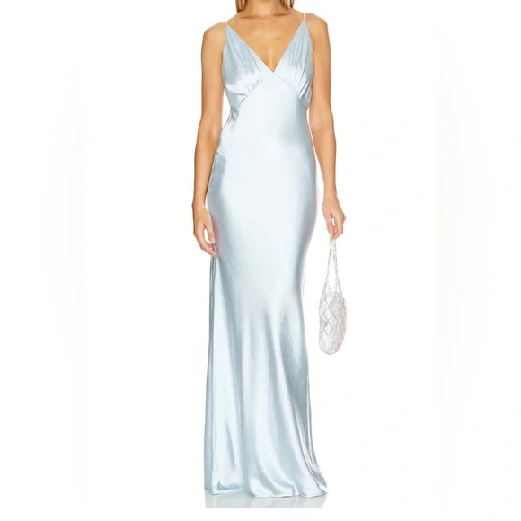 Revolve Whimsical Sky Blue Maxi Dress SzL,silk/satin Like,heavy Fancy Gown,Alani - Picture 8 of 11